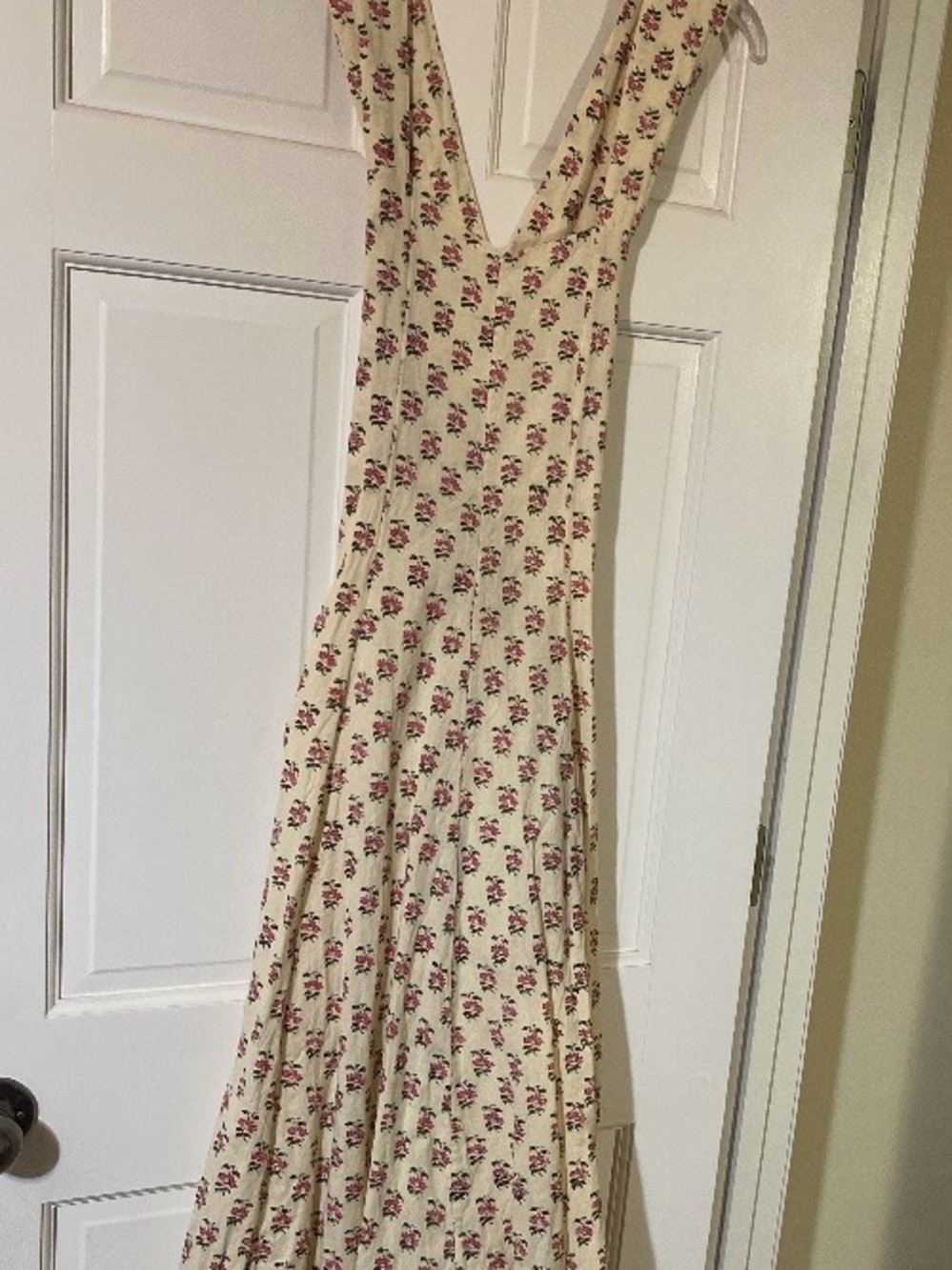 Daughters of India Cream Maxi Dress with Pink Floral Print